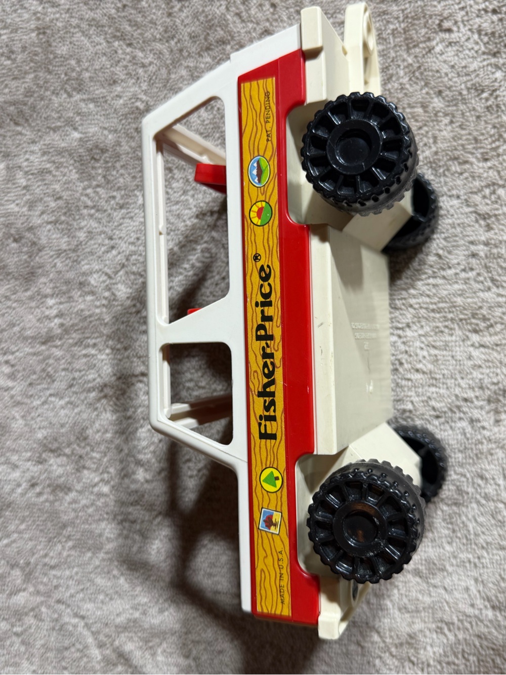 Fisher-Price Vintage White and Red Jeep and Camper Toy